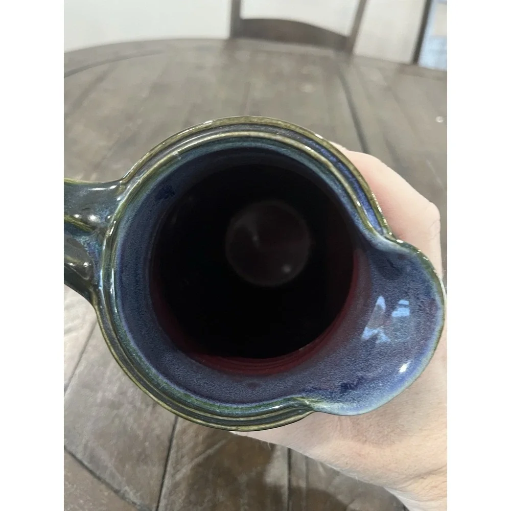 Vtg Pam Snyder Art Pottery Pitcher‎ Green Purple Maroon 9